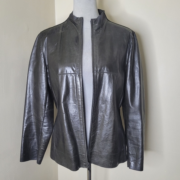 Vintage Anne Klein Petite Leather Jacket PS Brown Minimalist Quiet Luxury - Picture 8 of 8